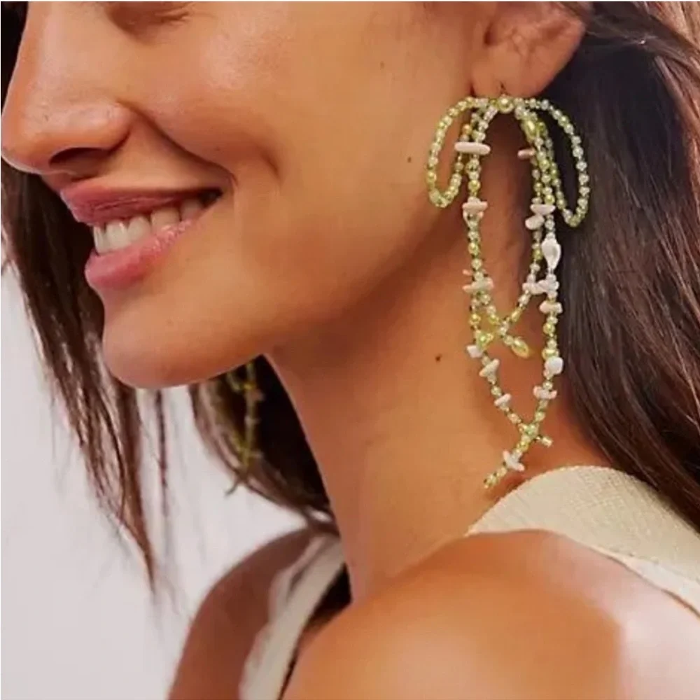Free People Say You Love Me Beaded Bow Dangle Earrings NWT